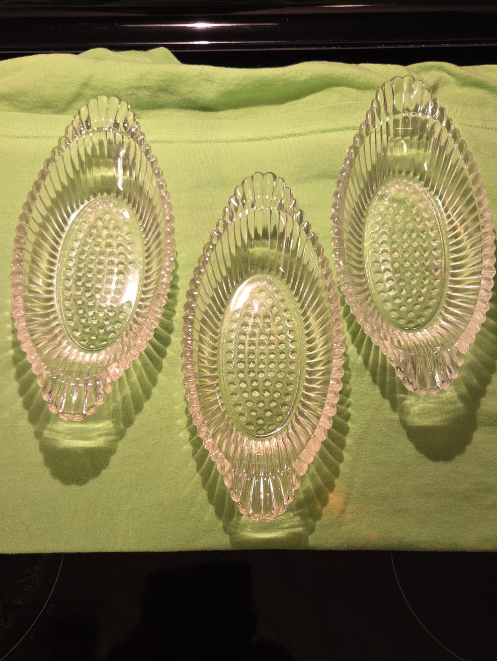 Set of 3 Clear Oval Pressed Glass Dishes Jeanette Antique Banana Split Boats